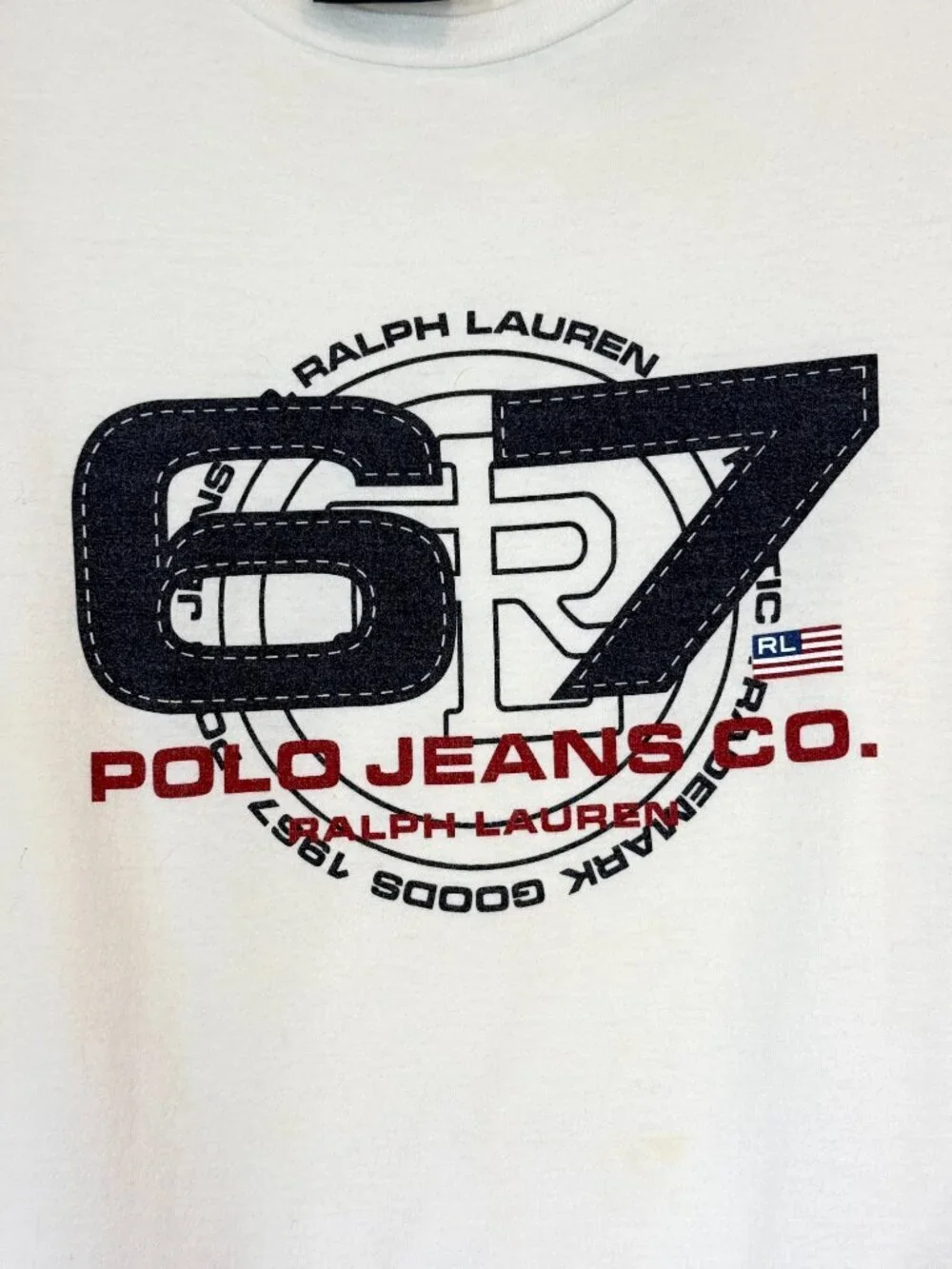 Polo Jeans Ralph Lauren Shirt Long Sleeve White Six Seven Logo Medium Vintage